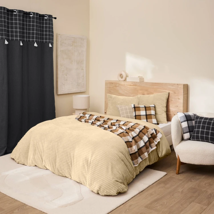 Parure de lit en flanelle relief unie avec fermeture zippée