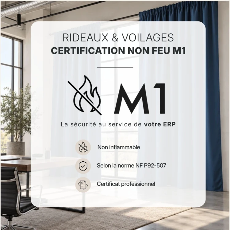 Rideau à galon fronceur occultant ignifugé M1 Non Feu