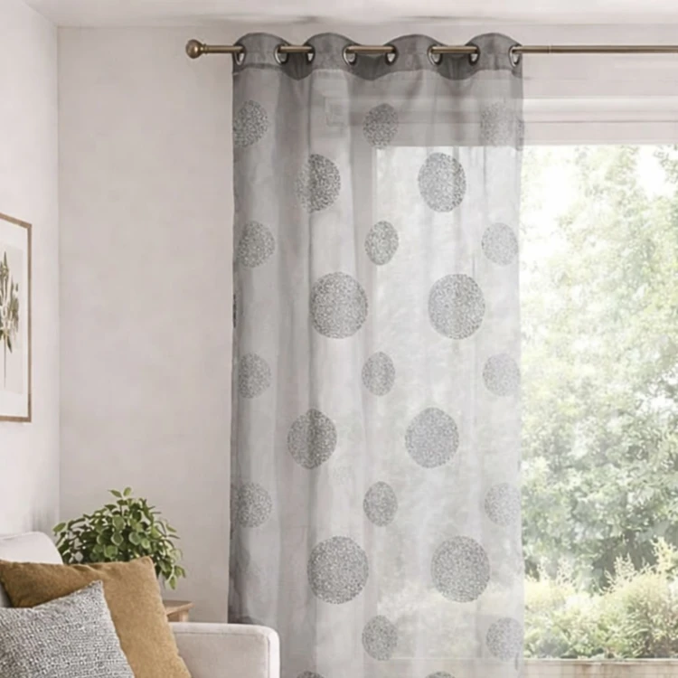 Voilage en Etamine Brodé de Ronds Mélés