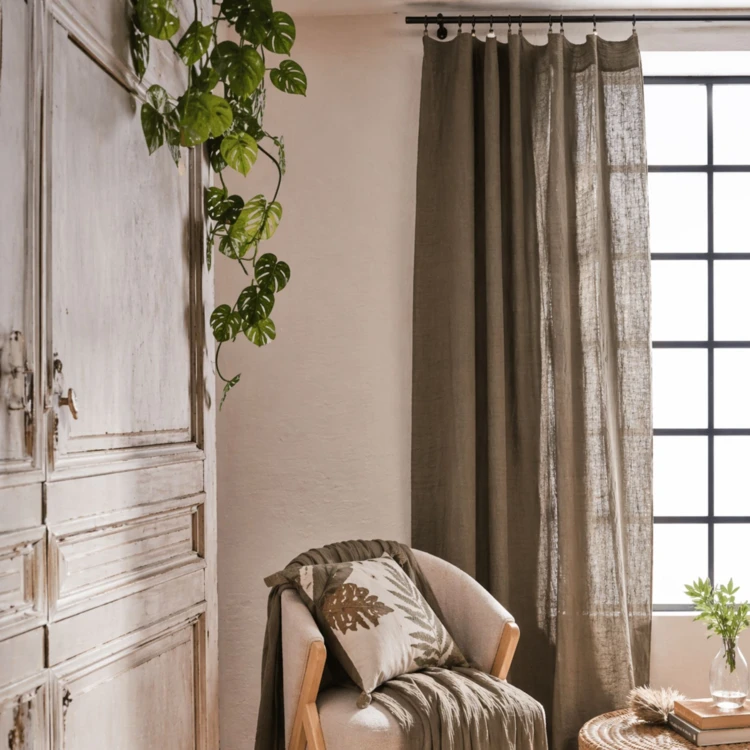 Vorhang aus verstellbarer Baumwollgaze mit Bourdon-Finish
