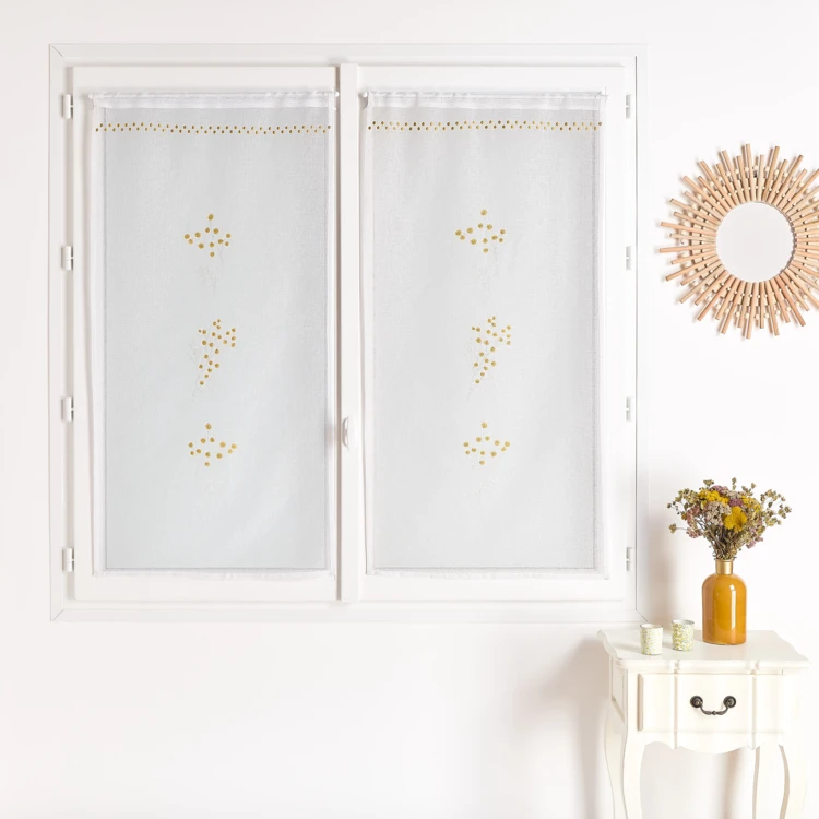 Paire de vitrages brodé motif mimosa