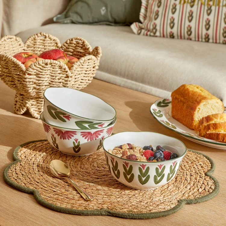 Mantel individual de junco trenzado con forma floral