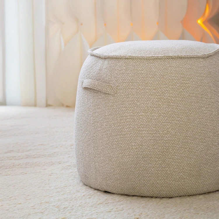 POUF ALEX CONTREPLAQUÉ/TISSU MARRON/ÉCRU