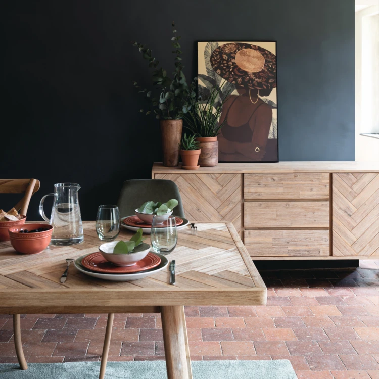 Mesa de comedor extensible con aspecto de madera y hoja extensible