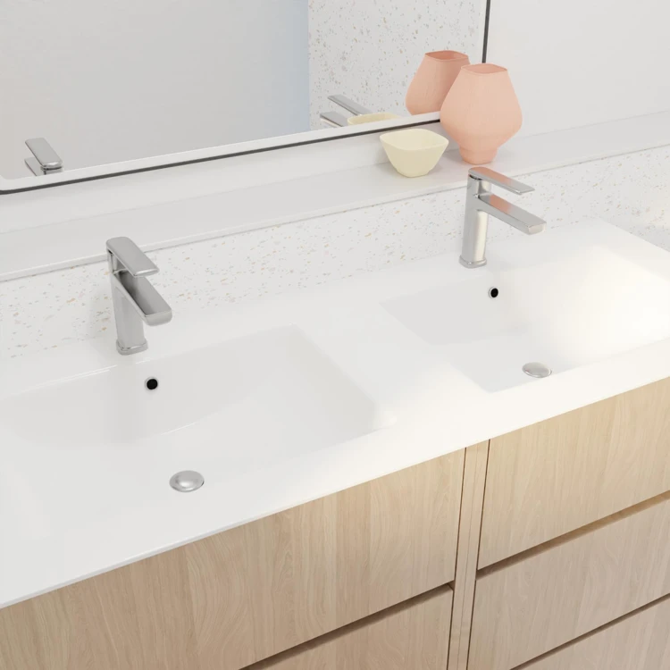 Meuble de salle de bains double vasque avec 6 tiroirs