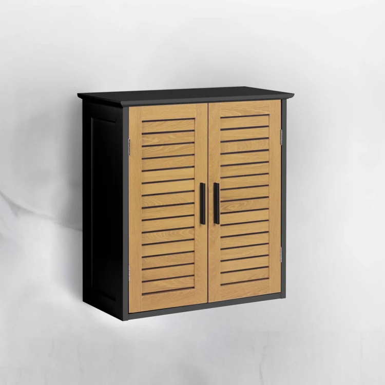 Meuble de salle de bain suspendu avec portes à lames et rangement