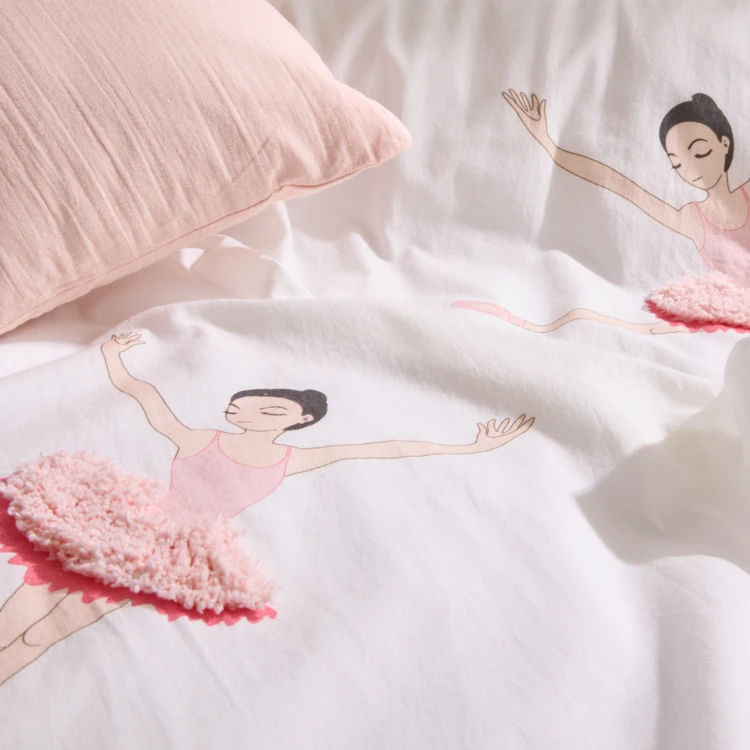 Parure de lit enfant 2 pièces coton tufté ballerine housse + taie
