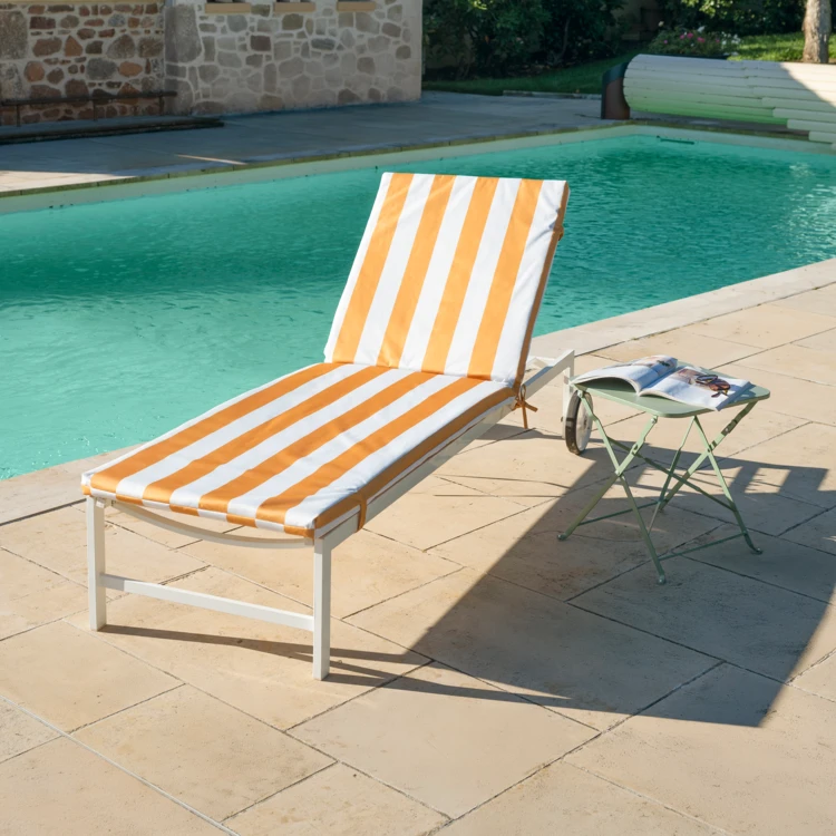 Matelas bain de soleil imperméable déhoussable à rayures pour transat
