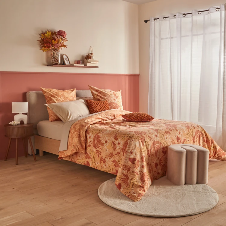 Conjunto de cama de 3 peças reversível com padrão vegetal