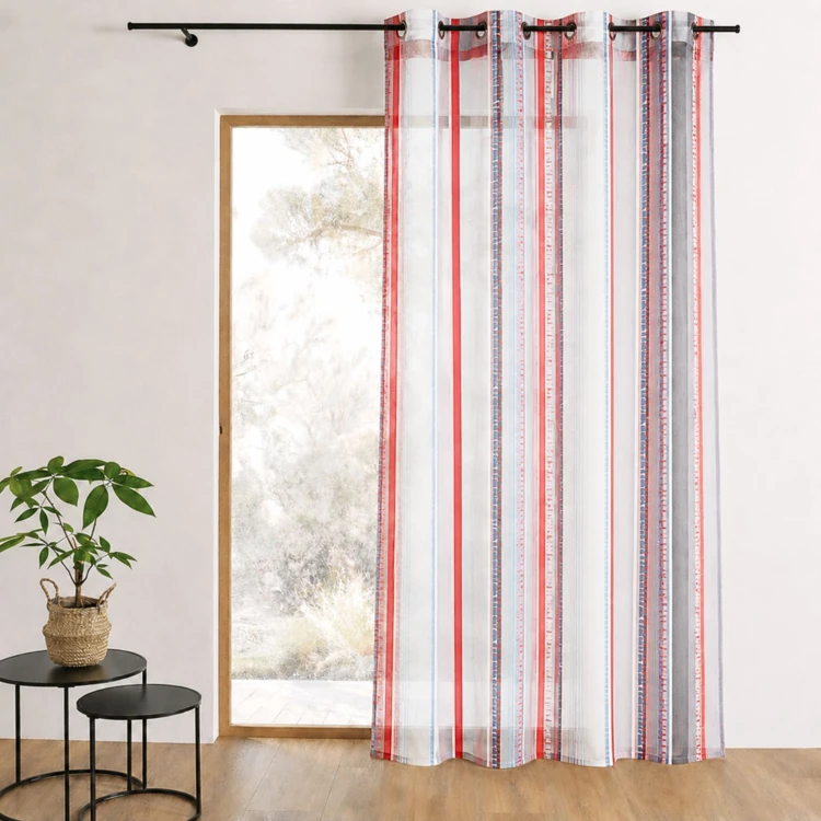 Voilage en organza jacquard à rayures verticales colorées