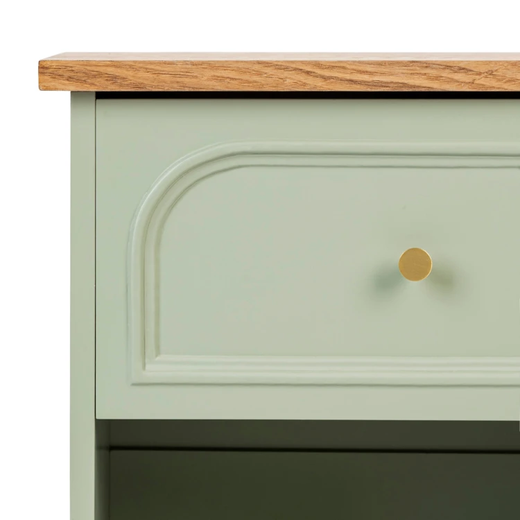Mesita de noche de madera con un cajón y tablero de fresno