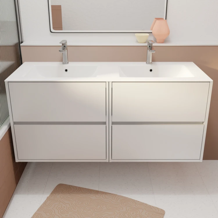 Meuble de salle de bains suspendu double vasque avec 4 tiroirs