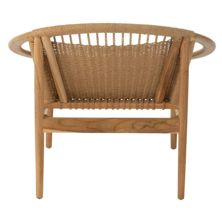 Fauteuil salon design rond bois et fibres naturelles