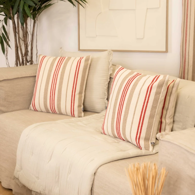 Coussin décoratif matelassé à rayures en toile canevas