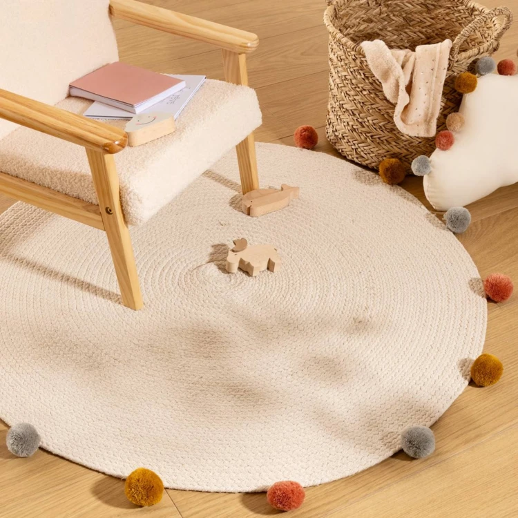 Alfombra redonda de algodón con borlas