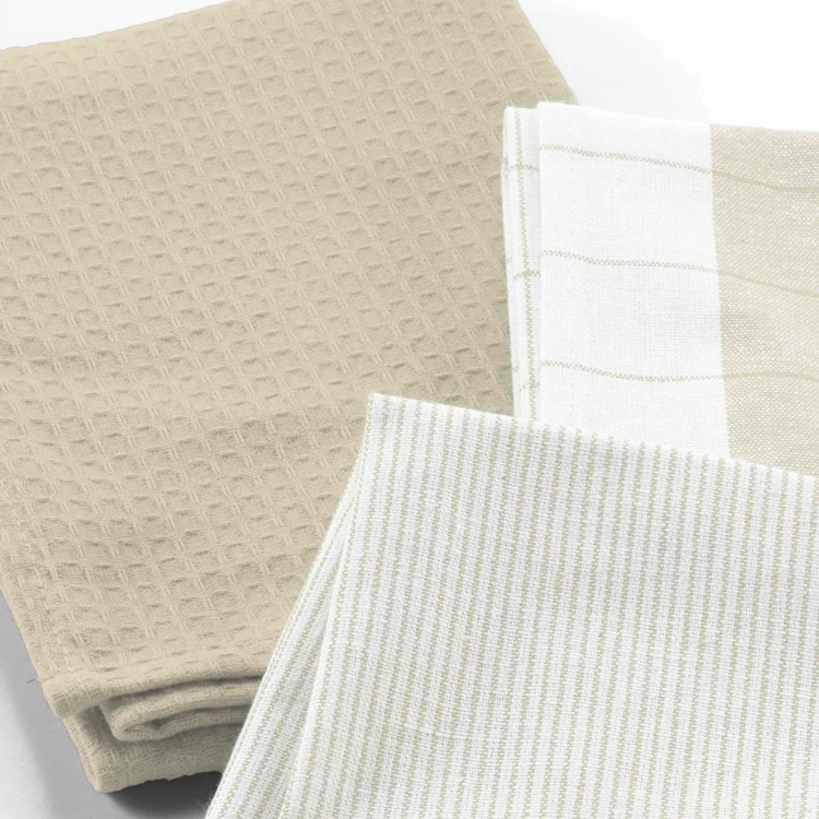 Lot de 3 torchons en coton tissé nid d’abeille