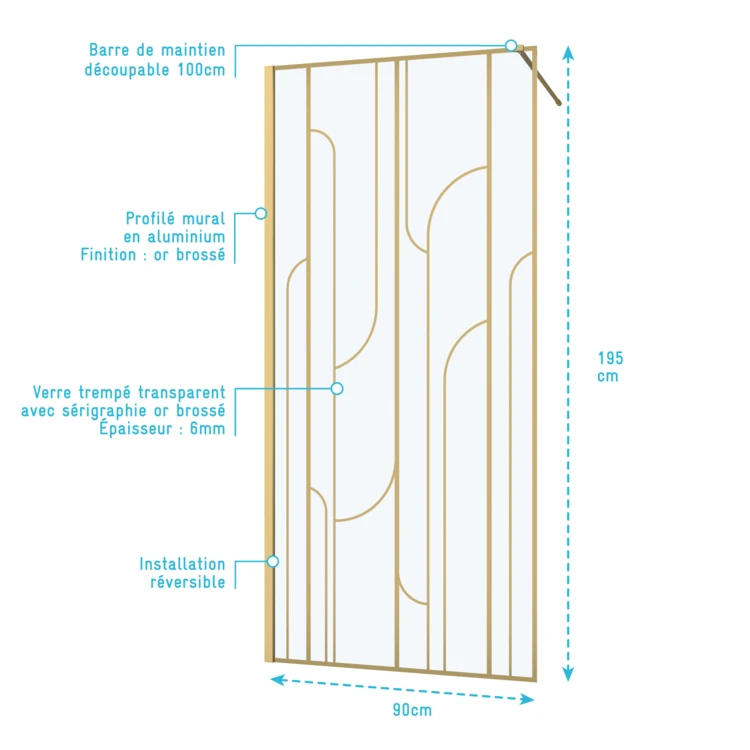 Paroi de douche à l’italienne en verre trempé 6 mm Art déco