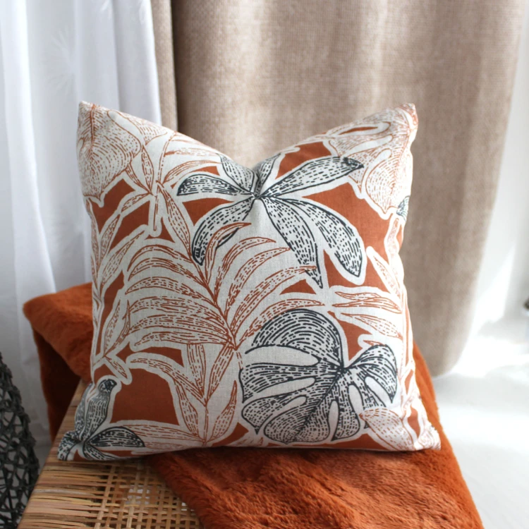 Coussin décoratif déhoussable motif feuillage tropical