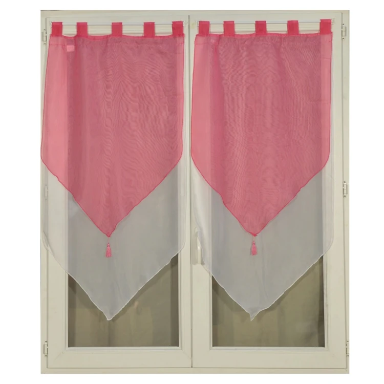 Paire de double petits voilages à pompon