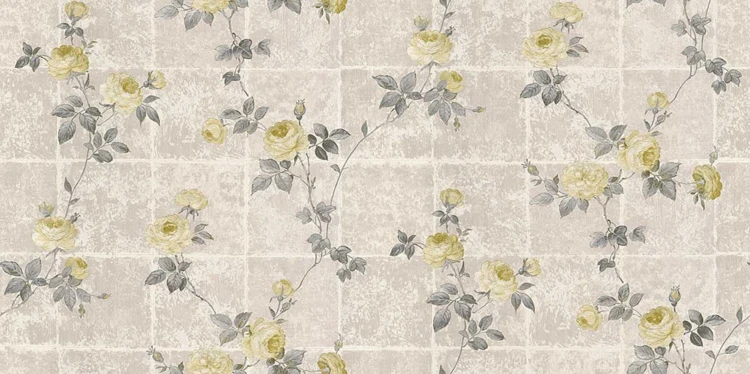 Papel pintado “rosal trepador” sobre fondo gráfico