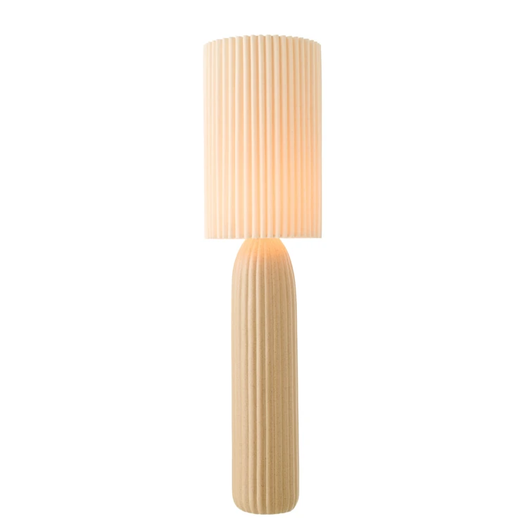Lampadaire en poterie avec abat-jour plissé