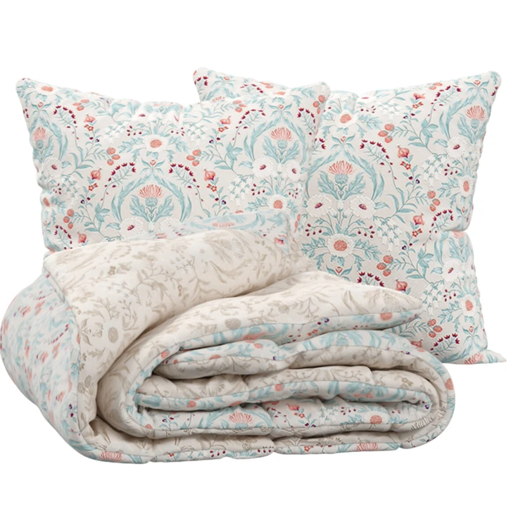 Conjunto de cama de 3 peças em algodão reversível com motivos florais
