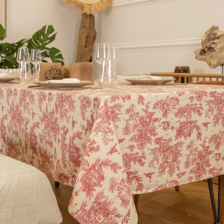 Nappe toile de Jouy rectangulaire plastifiée
