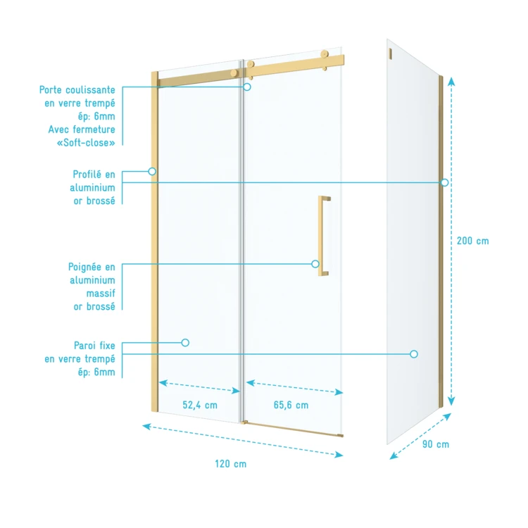 Porte de douche coulissante en verre trempé