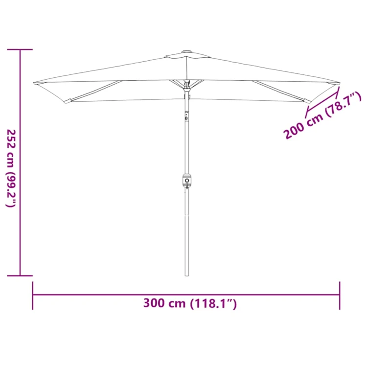 Parasol d'extérieur rectangulaire inclinable
