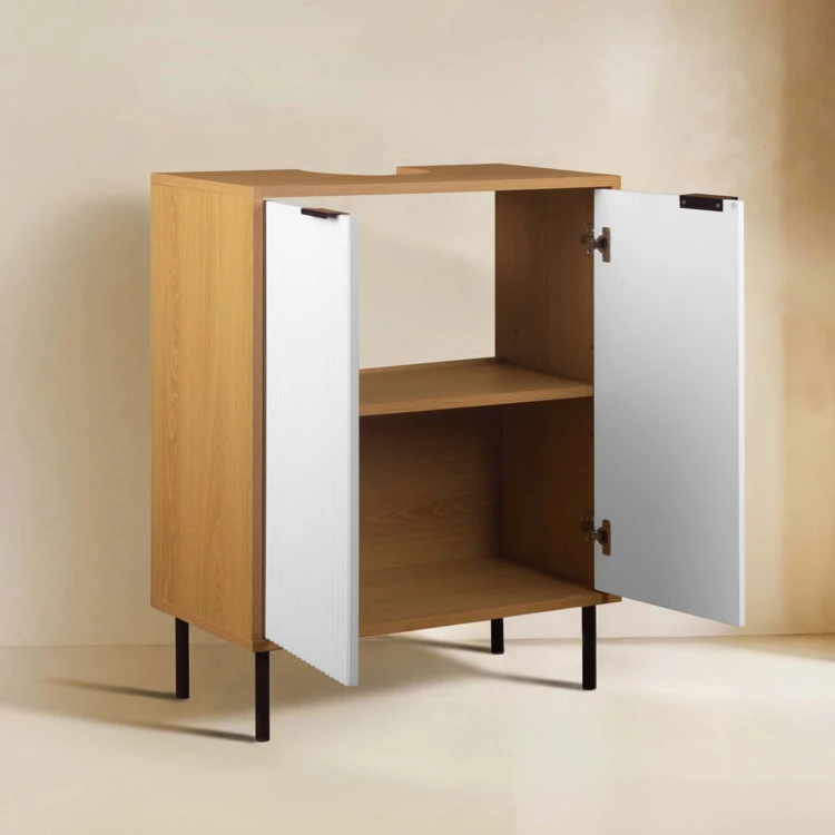 Meuble sous vasque de salle de bain avec rangement et portes rainurées