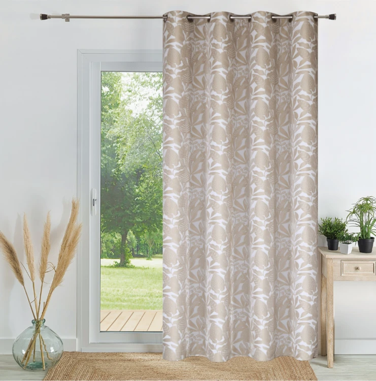 Rideau jacquard chenille à motif feuilles tamisant