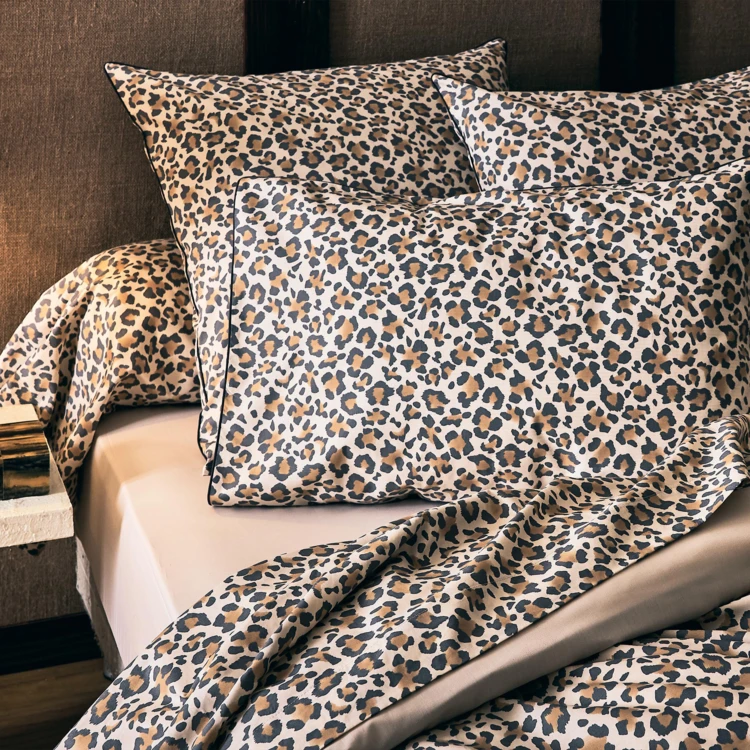 Parure de draps 4 pièces percale de coton léopard draps + taies