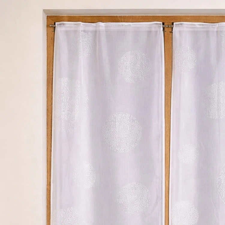 Paire de petits voilages en étamine motif argent