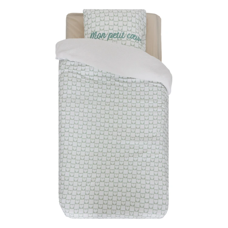 Conjunto de roupa de cama infantil de 2 peças com padrão de corações e textura felpuda
