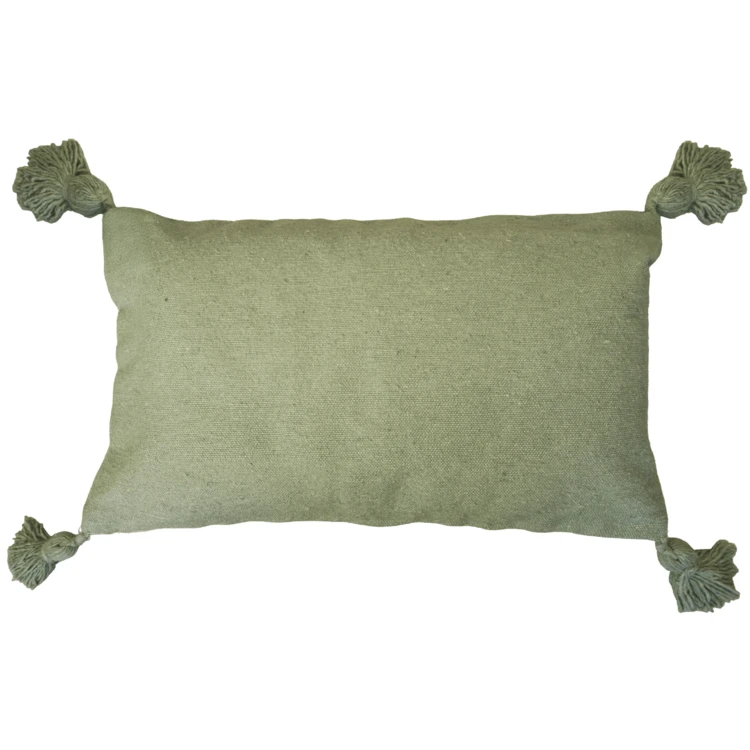 Housse de coussin en laine à pompons