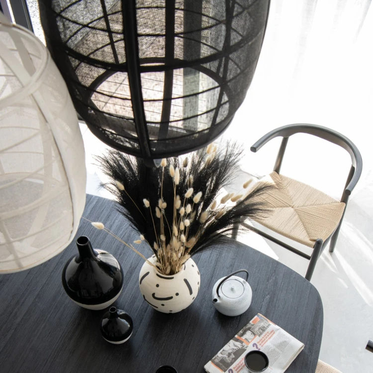 Suspension luminaire en lin et bambou