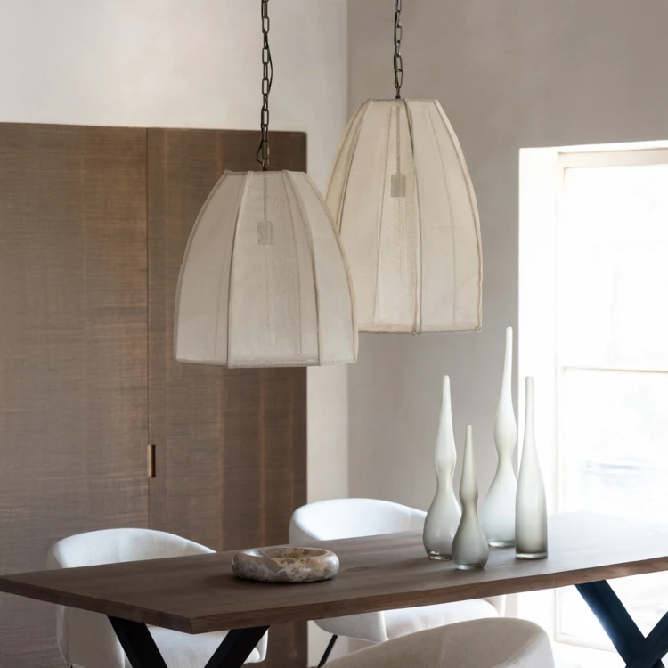 Suspension cloche en lin et fer
