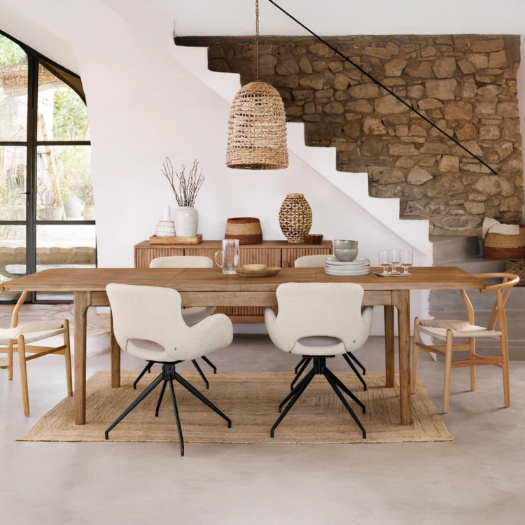 Mesa de comedor extensible de acacia maciza con extensiones