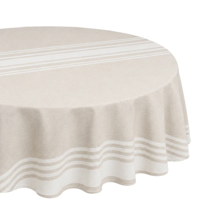 Rond tafelkleed van polykatoen met vlekwerende coating en gestreept patroon