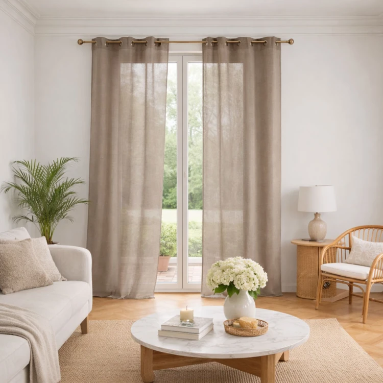 Voilage poly-lin uni  fluide