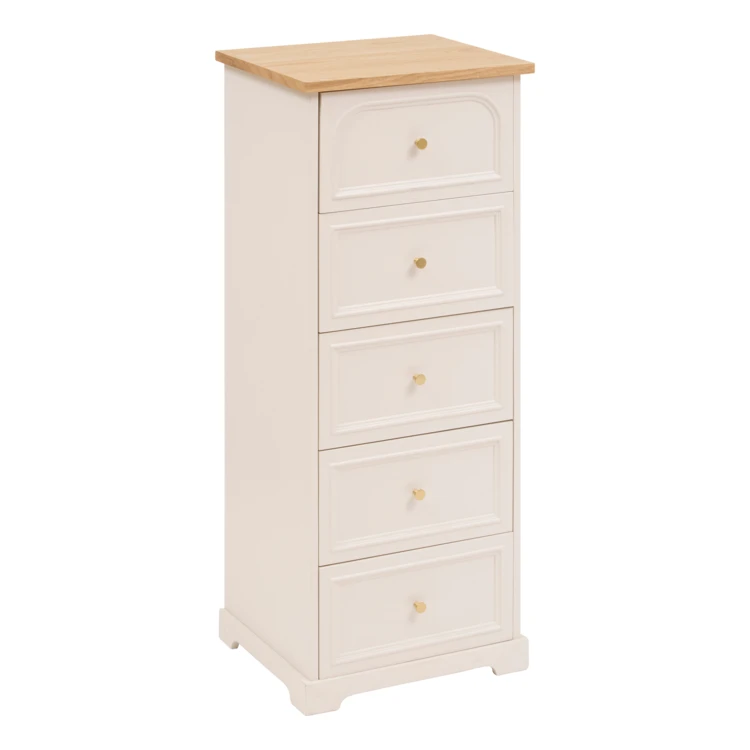 Cómoda de madera con 5 cajones y encimera de fresno