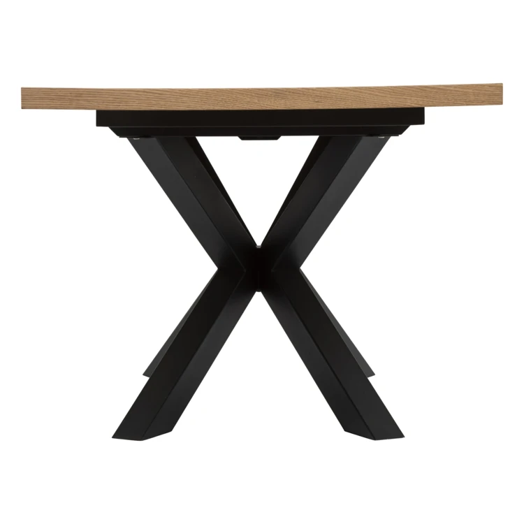 Mesa de comedor extensible con aspecto de madera y base en cruz