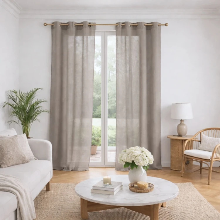 Voilage poly-lin uni  fluide