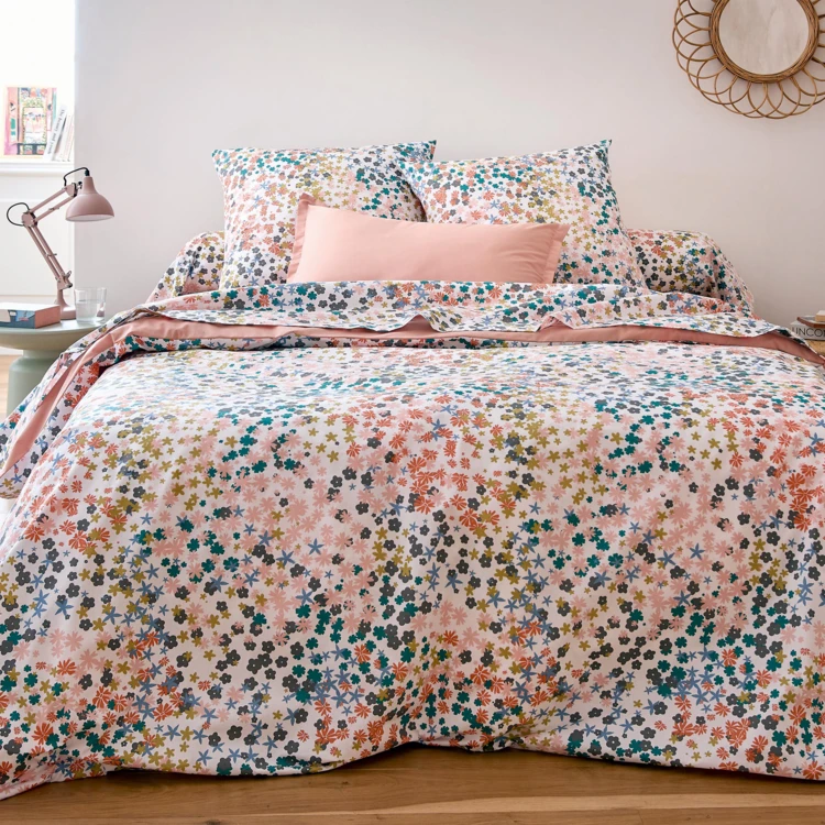 Parure de lit 2 pièces percale de coton 80 fils floral housse + taie