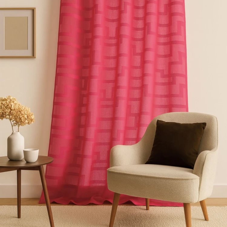 Visillo en estameña dibujos geométricos orquídea