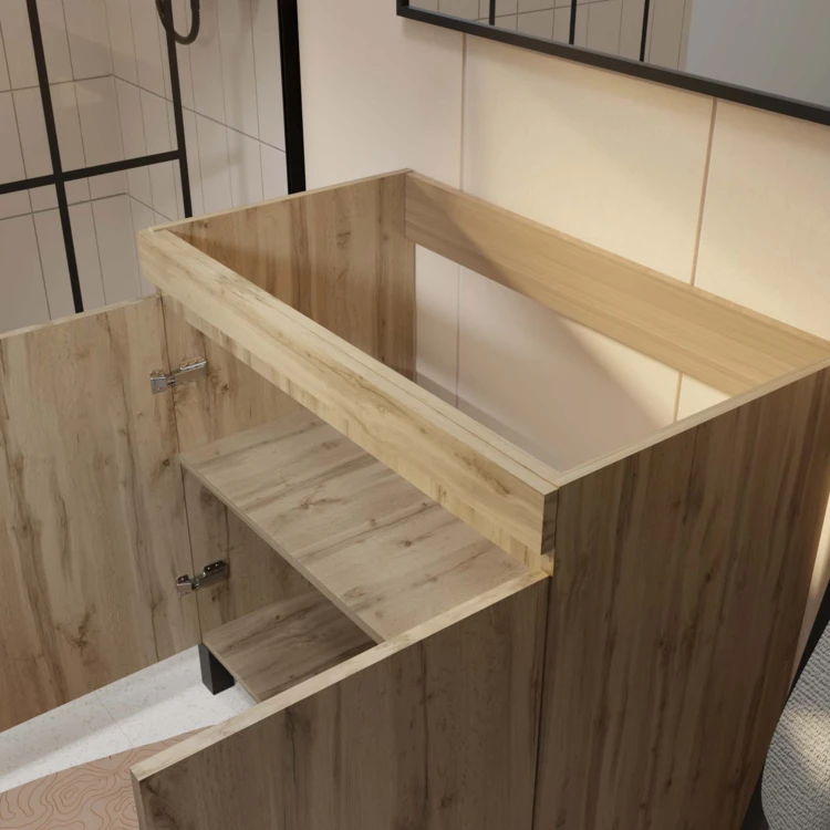 Meuble de salle de bains sur pieds 2 portes avec vasque en céramique