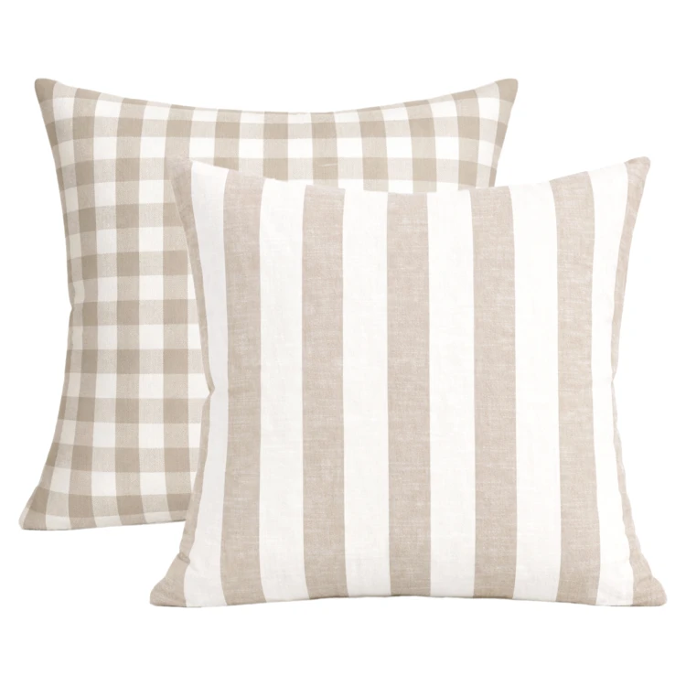 Capa de almofada 100% algodão riscas e gingham LOURMARIN