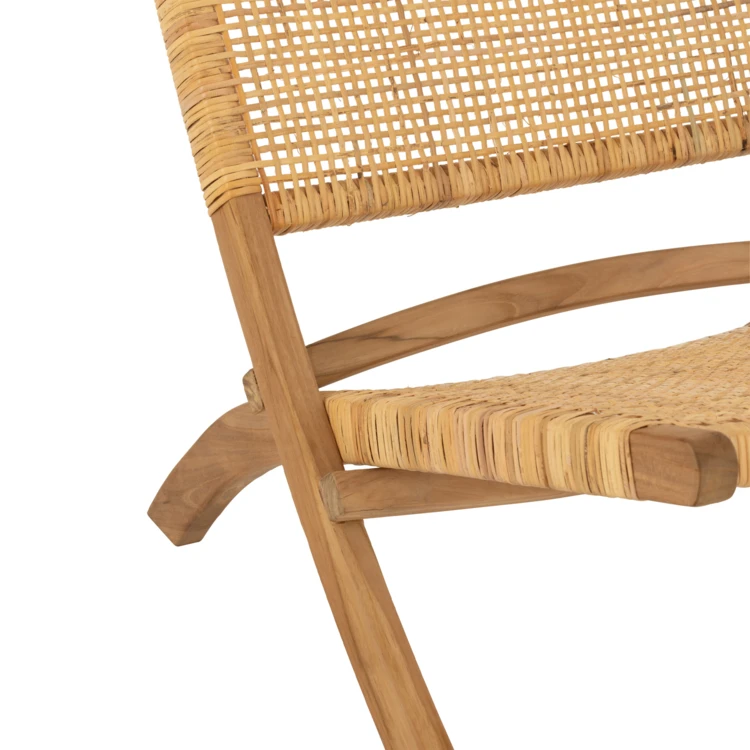 Silla plegable de madera de teca y ratán