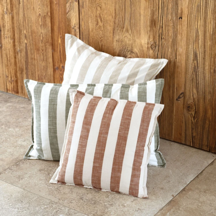 Housse de coussin recto-verso 100% coton rayures et vichy LOURMARIN