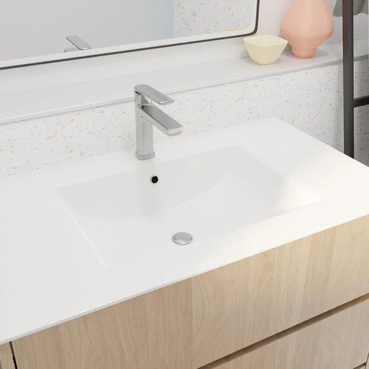 Meuble de salle de bains sur pieds avec 3 tiroirs et vasque en céramique